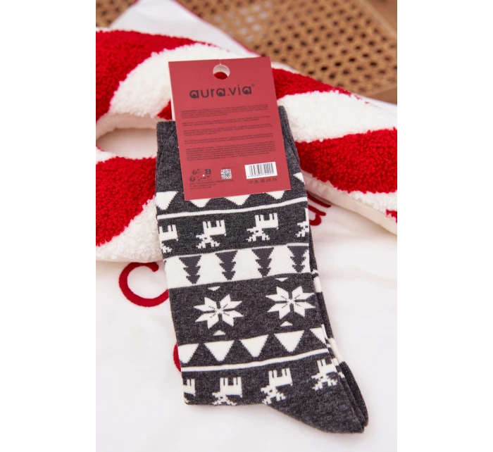 Pánské vánoční ponožky s motivem soba – šedé Pánské vánoční ponožky s motivem soba – šedé