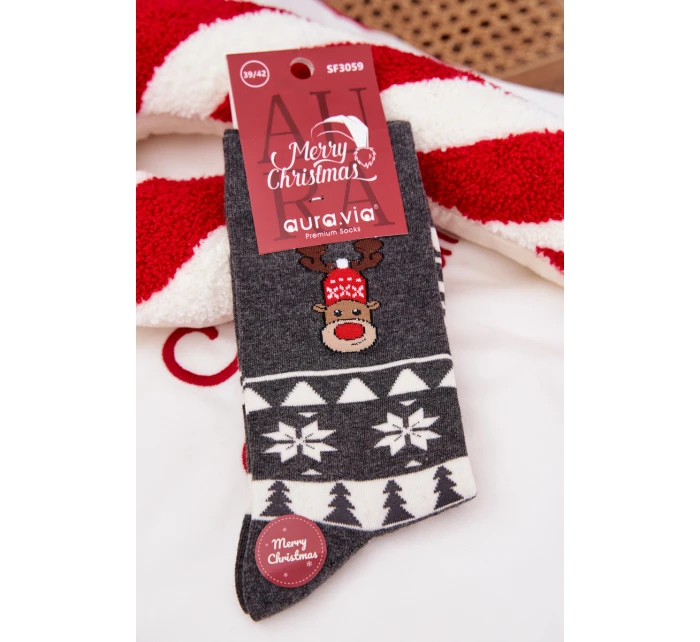 Pánské vánoční ponožky s motivem soba – šedé Pánské vánoční ponožky s motivem soba – šedé