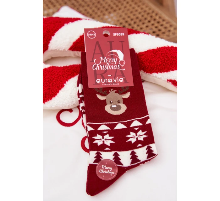 Pánské vánoční ponožky s motivem soba – bordó Pánské vánoční ponožky s motivem soba – bordó