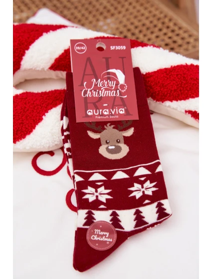 Pánské vánoční ponožky s motivem soba – bordó Pánské vánoční ponožky s motivem soba – bordó