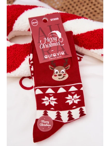 Pánské vánoční ponožky s motivem soba – červené Pánské vánoční ponožky s motivem soba – červené