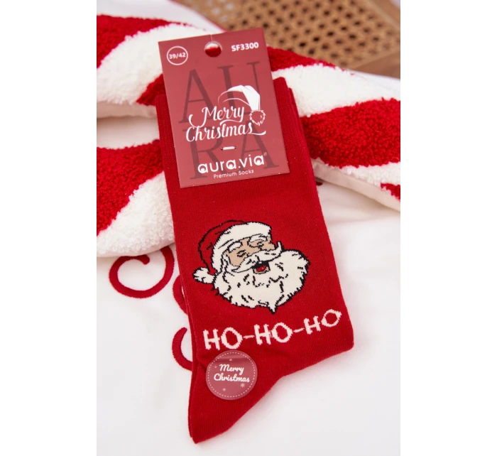 Pánské vánoční ponožky se smějícím se Santou – červené Pánské vánoční ponožky se smějícím se Santou – červené