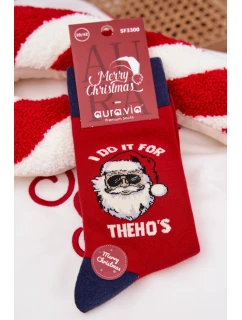 Pánské vánoční ponožky se Santou v brýlích – červeno-tmavě modré