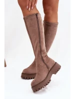 Dámské zateplené kozačky na platformě Big Star – béžové