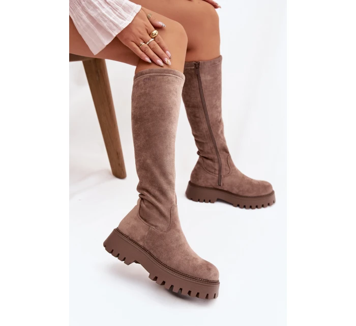 Dámské zateplené kozačky na platformě Big Star – béžové Dámské zateplené kozačky na platformě Big Star – béžové