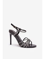Dámské sandály na podpatku s pásky a cyrkoniemi Tanelle – černé