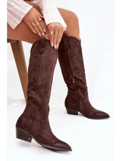 Dámské eko-semišové kovbojky na podpatku Jenaya – čokoládové