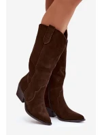 Dámské kožené semišové zateplené kovbojky Urselle – čokoládové Dámské kožené semišové zateplené kovbojky Urselle – čokoládové