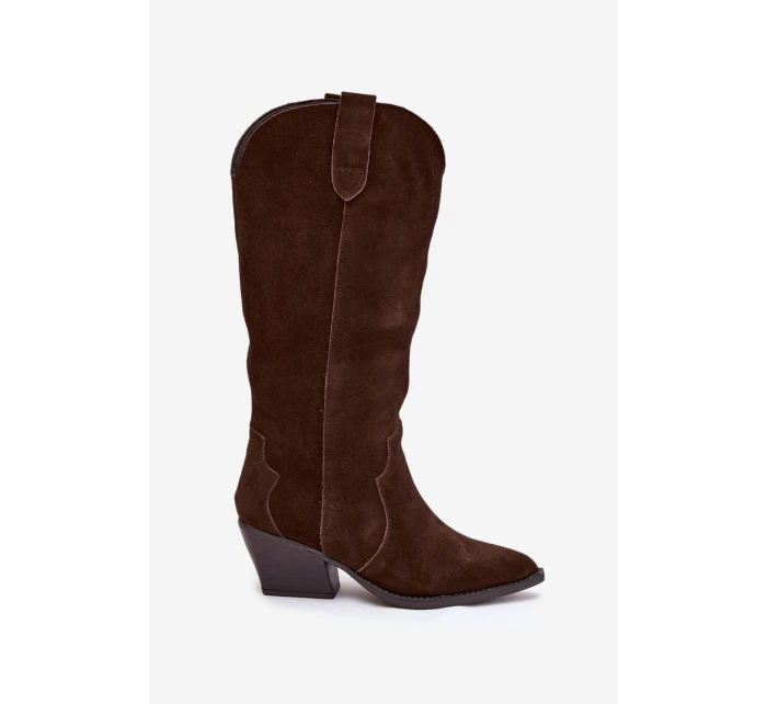 Dámské kožené semišové zateplené kovbojky Urselle – čokoládové Dámské kožené semišové zateplené kovbojky Urselle – čokoládové