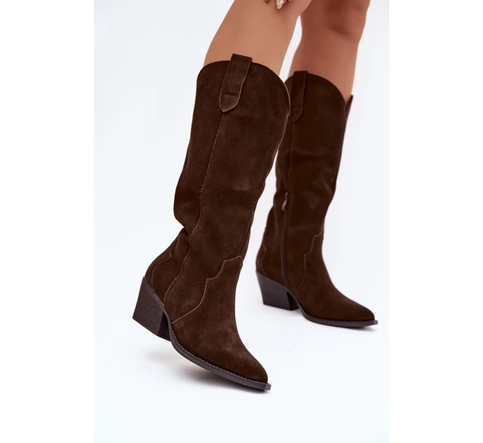 Dámské kožené semišové zateplené kovbojky Urselle – čokoládové Dámské kožené semišové zateplené kovbojky Urselle – čokoládové