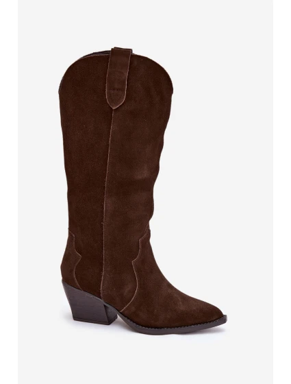 Dámské kožené semišové zateplené kovbojky Urselle – čokoládové Dámské kožené semišové zateplené kovbojky Urselle – čokoládové