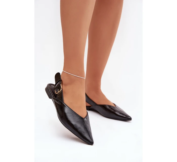Dámské lakované baleríny s přezkou Rinalle – černé Dámské lakované baleríny s přezkou Rinalle – černé