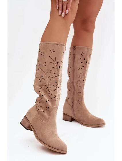 Dámské kozačky na podpatku – khaki model 21837078 - Kesi