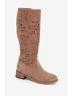 Dámské perforované kozačky na podpatku Helinna – béžové