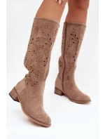 Dámské perforované kozačky na podpatku Helinna – béžové