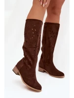 Dámské perforované kozačky na podpatku Helinna – čokoládová Dámské perforované kozačky na podpatku Helinna – čokoládová