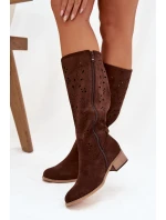 Dámské perforované kozačky na podpatku Helinna – čokoládová Dámské perforované kozačky na podpatku Helinna – čokoládová