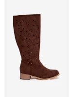Dámské perforované kozačky na podpatku Helinna – čokoládová Dámské perforované kozačky na podpatku Helinna – čokoládová