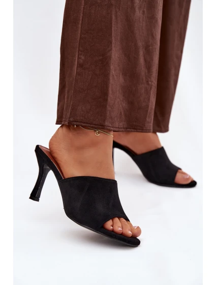 Dámské pantofle na jehlovém podpatku z eko semiše – černé model 21934522 - Kesi