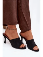 Dámské pantofle na jehlovém podpatku z eko semiše – černé model 21934522 - Kesi