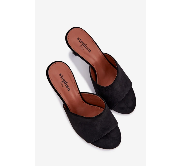 Dámské pantofle na jehlovém podpatku z eko semiše – černé model 21934522 - Kesi Dámské pantofle na jehlovém podpatku z eko semiše – černé model 21934522 - Kesi