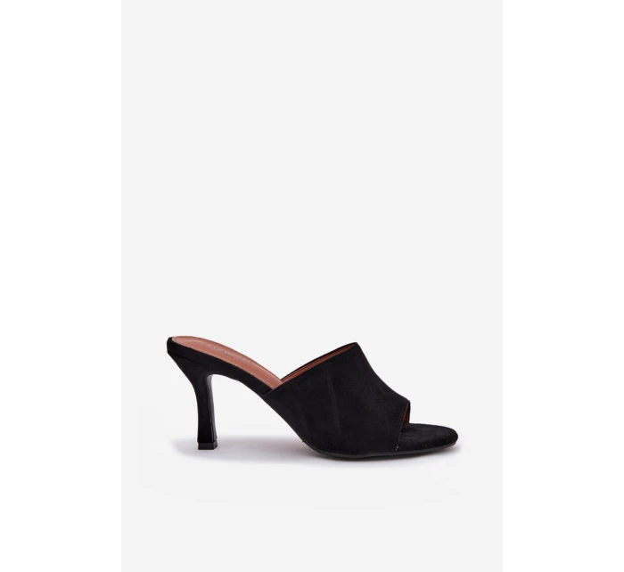 Dámské pantofle na jehlovém podpatku z eko semiše – černé model 21934522 - Kesi Dámské pantofle na jehlovém podpatku z eko semiše – černé model 21934522 - Kesi