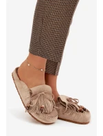 Dámské mule pantofle s třásněmi a korálky – béžové Belissa Dámské mule pantofle s třásněmi a korálky – béžové Belissa