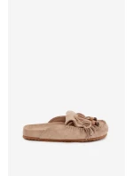 Dámské mule pantofle s třásněmi a korálky – béžové Belissa Dámské mule pantofle s třásněmi a korálky – béžové Belissa