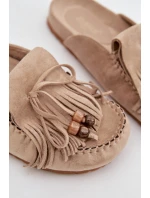 Dámské mule pantofle s třásněmi a korálky – béžové Belissa Dámské mule pantofle s třásněmi a korálky – béžové Belissa