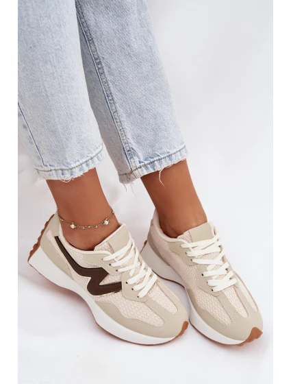 Dámské sportovní boty na platformě – béžové Janelora
