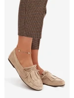 Dámské mokasíny se šněrováním a třásněmi – béžové Glorina Dámské mokasíny se šněrováním a třásněmi – béžové Glorina