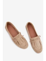 Dámské mokasíny se šněrováním a třásněmi – béžové Glorina Dámské mokasíny se šněrováním a třásněmi – béžové Glorina