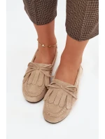 Dámské mokasíny se šněrováním a třásněmi – béžové Glorina Dámské mokasíny se šněrováním a třásněmi – béžové Glorina