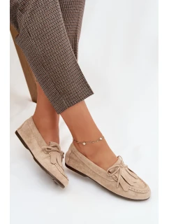 Dámské mokasíny se šněrováním a třásněmi – béžové Glorina