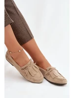 Dámské mokasíny se šněrováním a třásněmi – béžové Glorina Dámské mokasíny se šněrováním a třásněmi – béžové Glorina