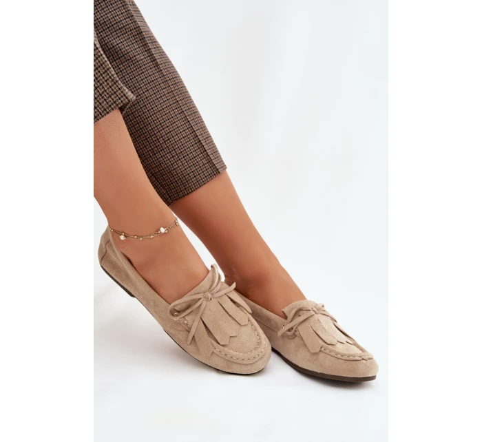 Dámské mokasíny se šněrováním a třásněmi – béžové Glorina Dámské mokasíny se šněrováním a třásněmi – béžové Glorina