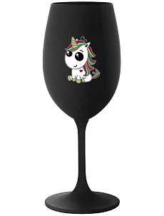 DUHOVÝ JEDNOROŽEC - černá sklenice na víno 350 ml