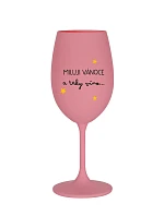 MILUJI VÁNOCE A TAKY VÍNO - růžová sklenice na víno 350 ml