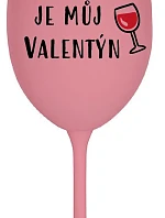 VÍNO JE MŮJ VALENTÝN - růžová sklenice na víno 350 ml