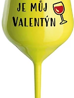 VÍNO JE MŮJ VALENTÝN - žlutá nerozbitná sklenice na víno 470 ml