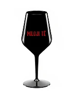 MILUJI TĚ - černá nerozbitná sklenice na víno 470 ml