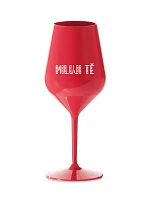 MILUJI TĚ - červená nerozbitná sklenice na víno 470 ml