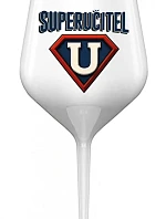 SUPERUČITEL (ZNAK) - bílá nerozbitná sklenice na víno 470 ml
