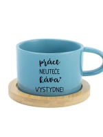 PRÁCE NEUTEČE, KÁVA VYSTYDNE! - modrý hrníček makronka 200 ml