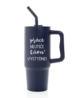 PRÁCE NEUTEČE, KÁVA VYSTYDNE! - modrý cestovní termohrnek 900 ml
