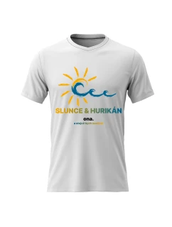 Pánské bavlněné tričko s potiskem - SLUNCE & HURIKÁN - bílé