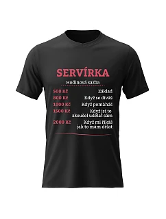 Dámské bavlněné tričko s potiskem - HODINOVÁ SAZBA SERVÍRKA - černé