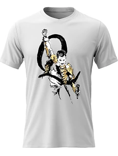 Pánské bavlněné tričko s potiskem - FREDDIE MERCURY - bílé
