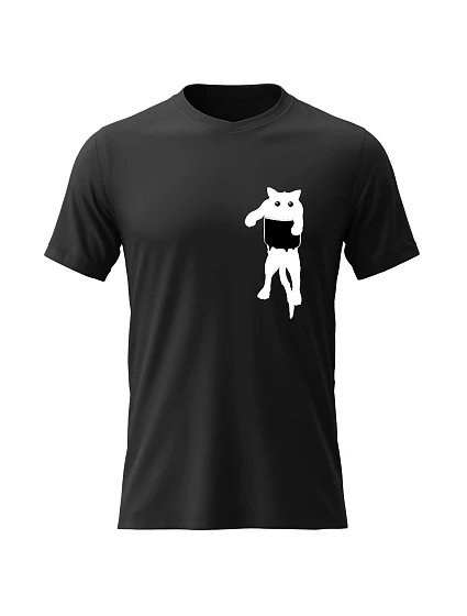 Pánské bavlněné tričko s potiskem - KOČKA V KAPSE - černé Pánské bavlněné tričko s potiskem - KOČKA V KAPSE - černé