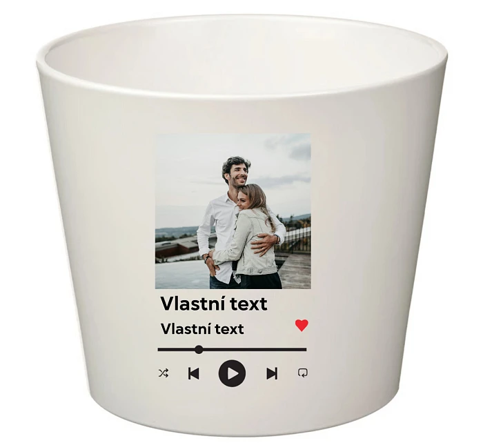 Bílý keramický květináč s vlastním odkazem na oblíbenou písničku - velký Bílý keramický květináč s vlastním odkazem na oblíbenou písničku - velký